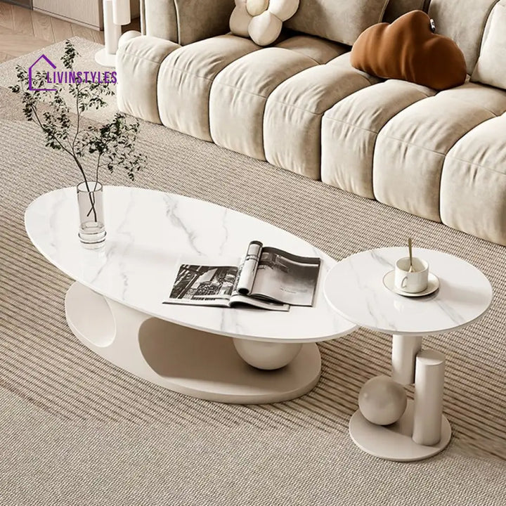 Karishma Stainless Steel Frame and White Finish Coffee Table for Living Room