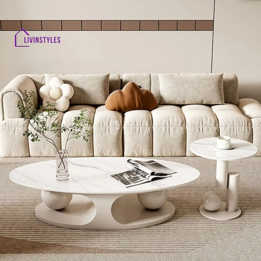 Karishma Stainless Steel Frame and White Finish Coffee Table for Living Room
