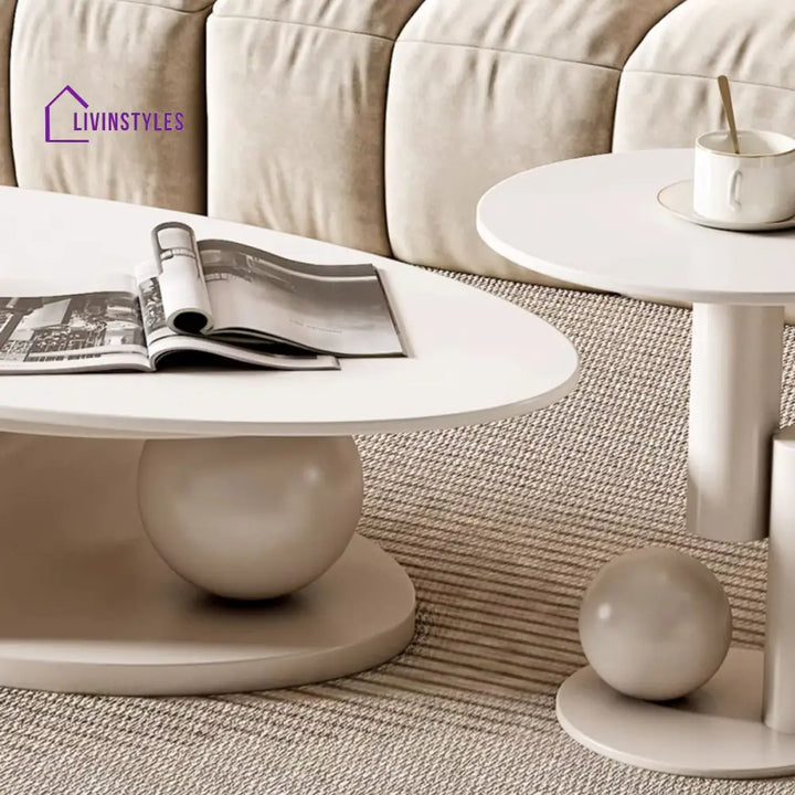 Karishma Stainless Steel Frame and White Finish Coffee Table for Living Room