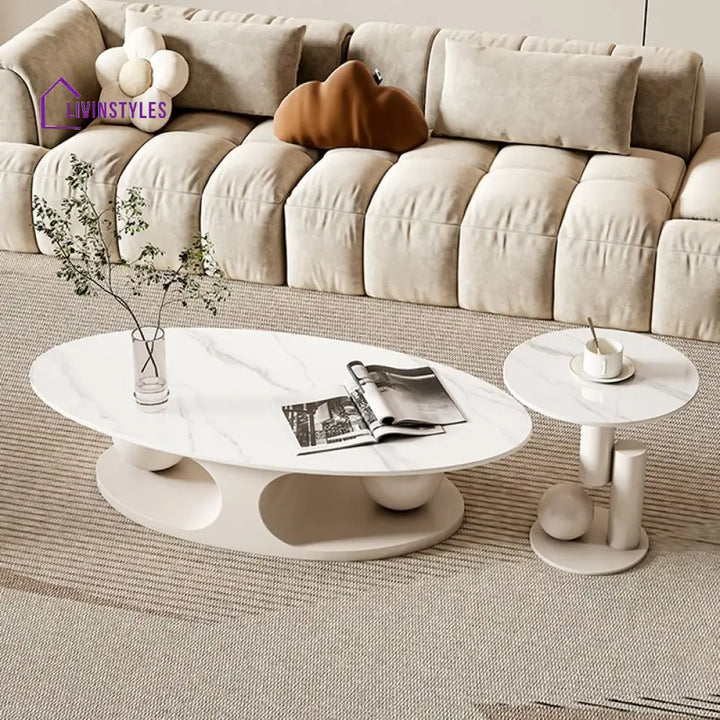 Karishma Stainless Steel Frame and White Finish Coffee Table for Living Room