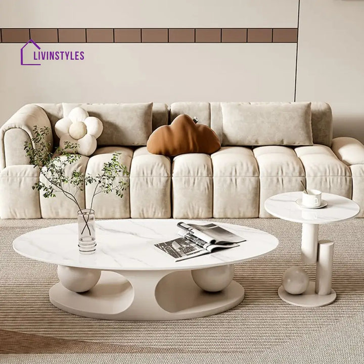 Karishma Stainless Steel Frame and White Finish Coffee Table for Living Room
