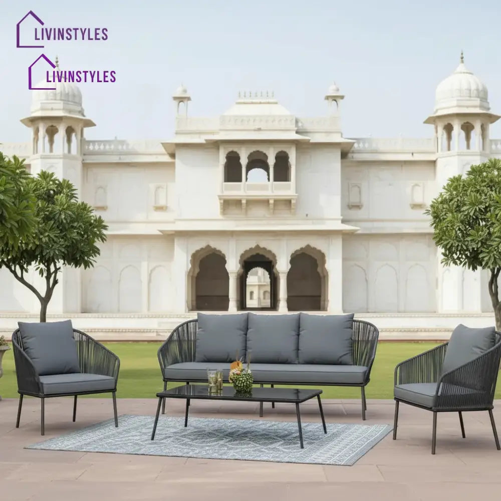 Karnika Outdoor Sofa Set 3 Seater 2 Single And 1 Center Table (Dark Grey)