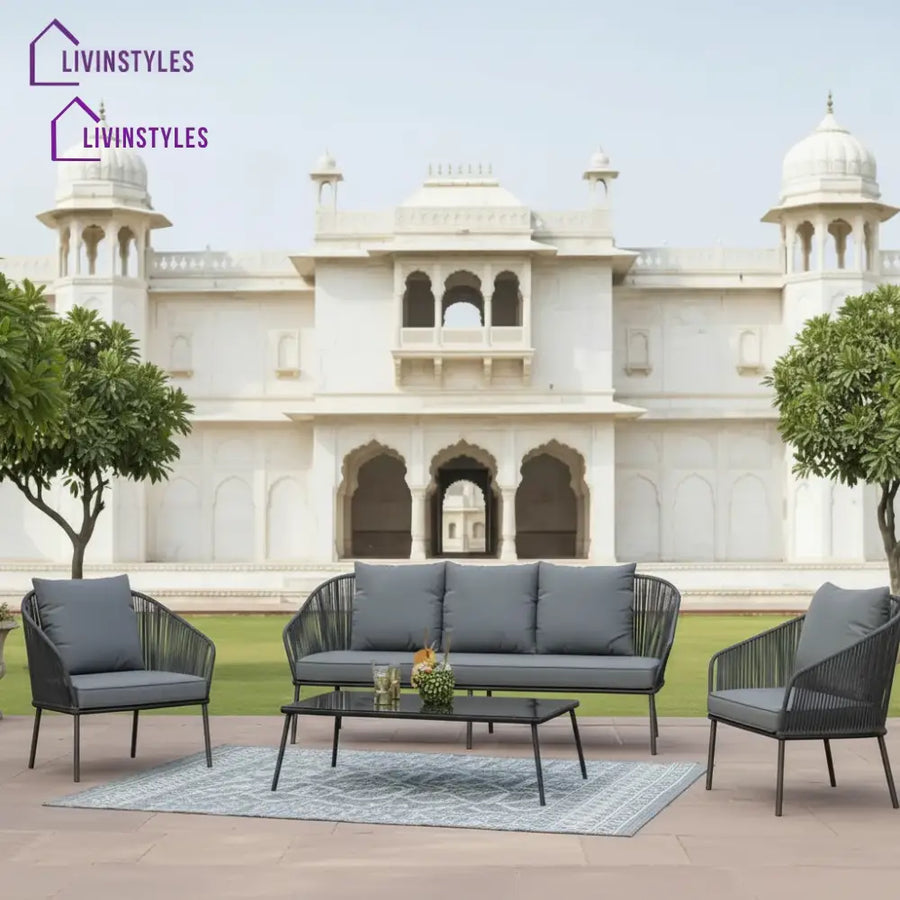 Karnika Outdoor Sofa Set 3 Seater 2 Single And 1 Center Table (Dark Grey)