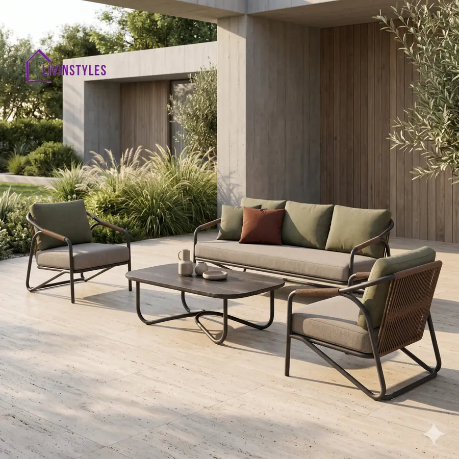Karol Premium MS Frame with Powder Coated Outdoor Sofa Set with Weather Proof Fabric