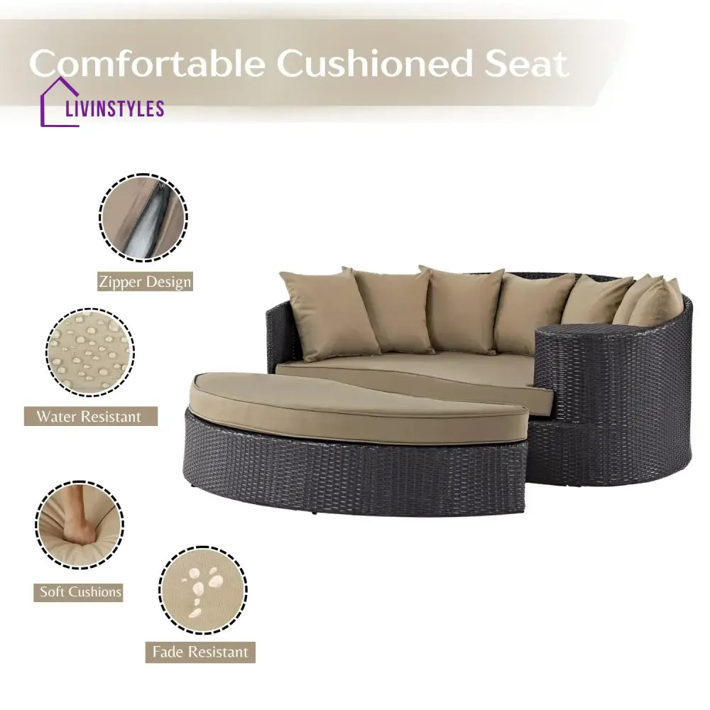 Karola Outdoor Rattan Wicker Daybed (Dark Brown & Beige) - Daybed