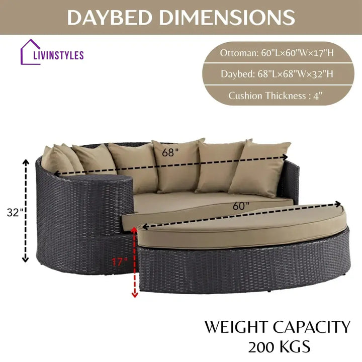 Karola Outdoor Rattan Wicker Daybed (Dark Brown & Beige) - Daybed