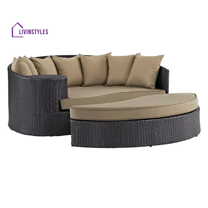 Karola Outdoor Rattan Wicker Daybed (Dark Brown & Beige) - Daybed