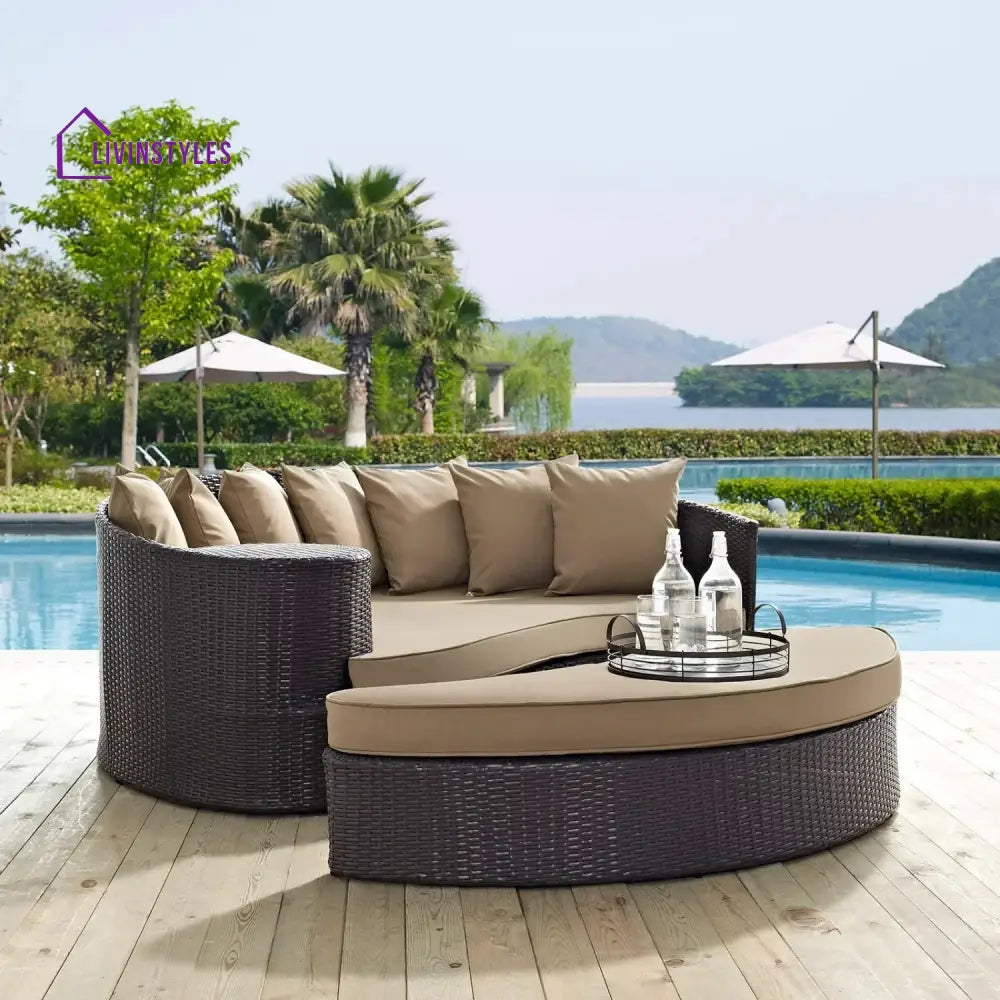 Karola Outdoor Rattan Wicker Daybed (Dark Brown & Beige) - Daybed