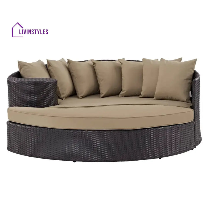 Karola Outdoor Rattan Wicker Daybed (Dark Brown & Beige) - Daybed