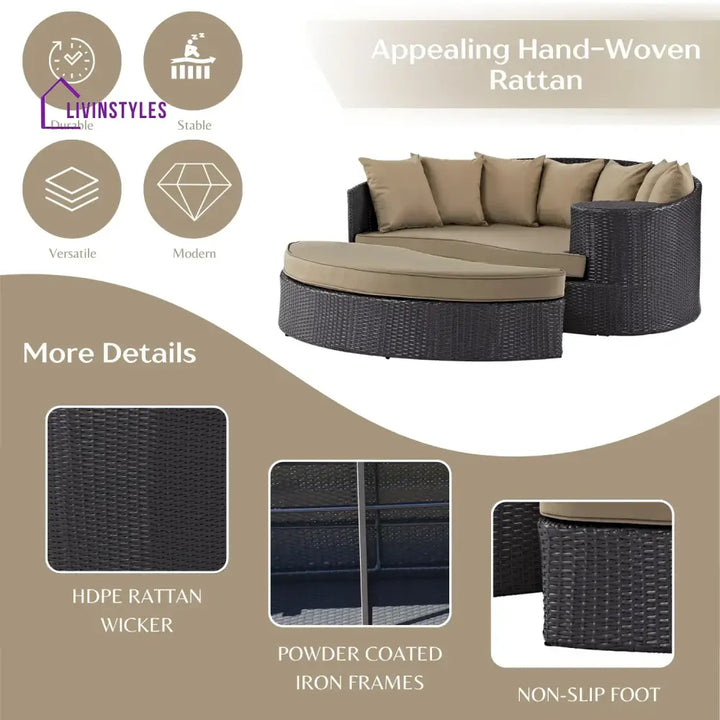 Karola Outdoor Rattan Wicker Daybed (Dark Brown & Beige) - Daybed