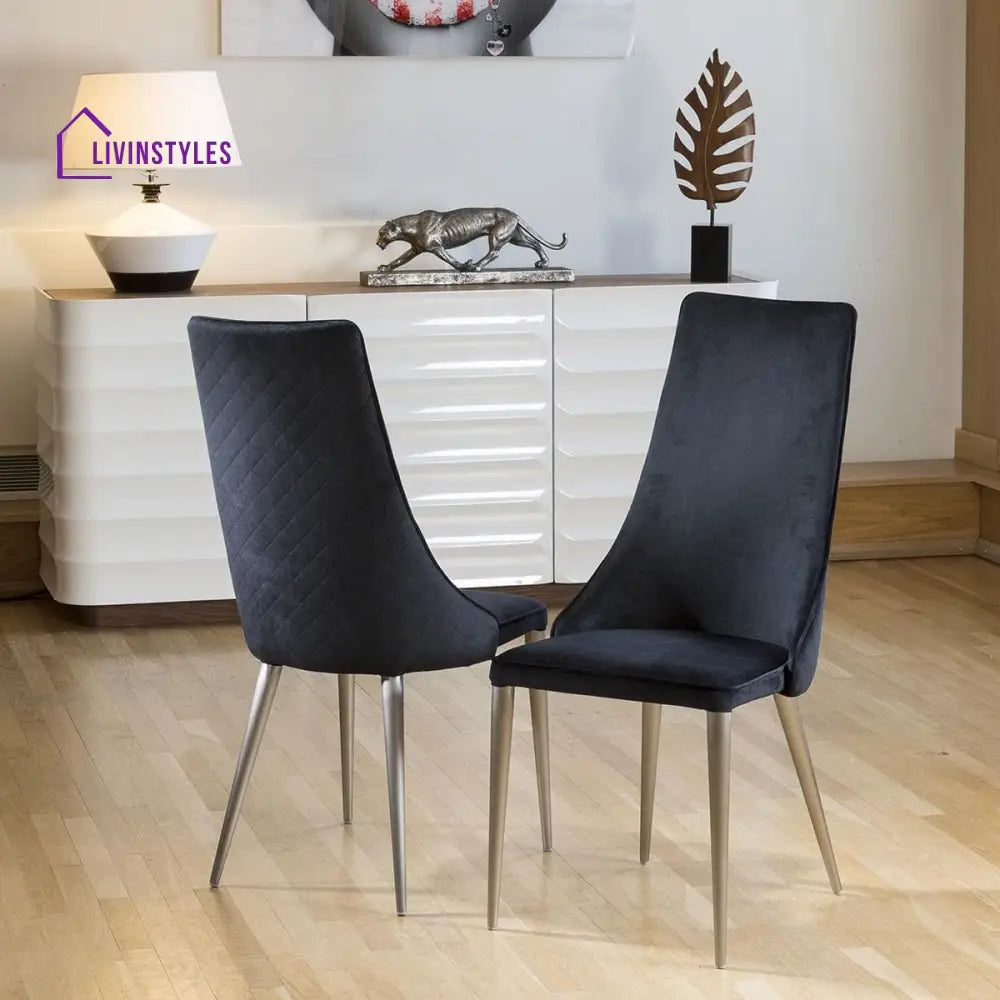 Karolina Set of 2 Sleek Velvet High Back Modern Dining Chairs Black Fabric Dining Room / Dining Chairs