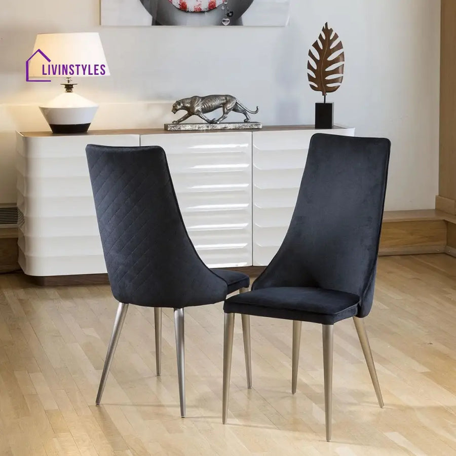 Karolina Set of 2 Sleek Velvet High Back Modern Dining Chairs Black Fabric Dining Room / Dining Chairs