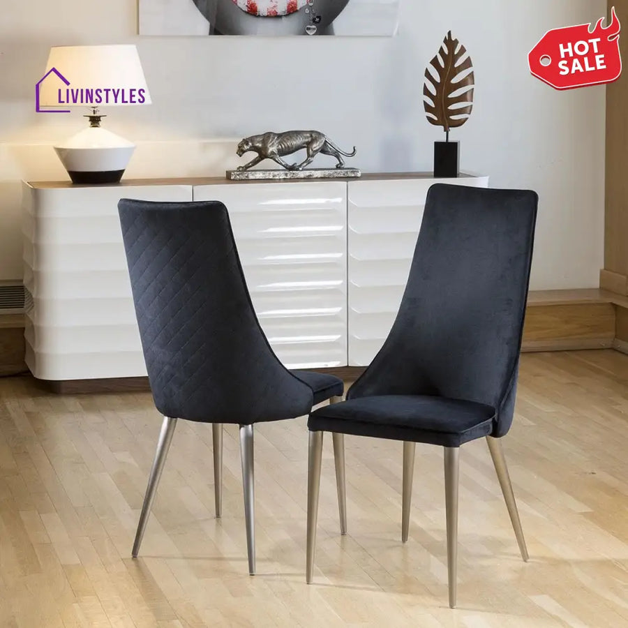 Karolina Set of 2 Sleek Velvet High Back Modern Dining Chairs Black Fabric Dining Room / Dining Chairs
