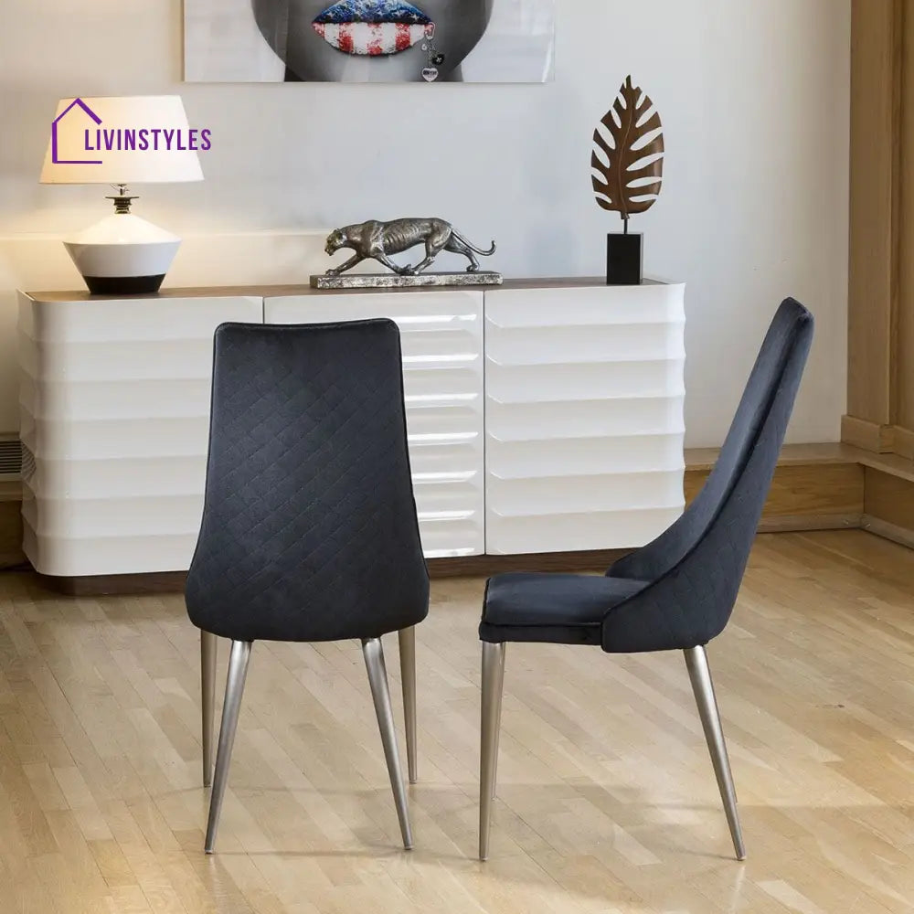 Karolina Set of 2 Sleek Velvet High Back Modern Dining Chairs Black Fabric Dining Room / Dining Chairs