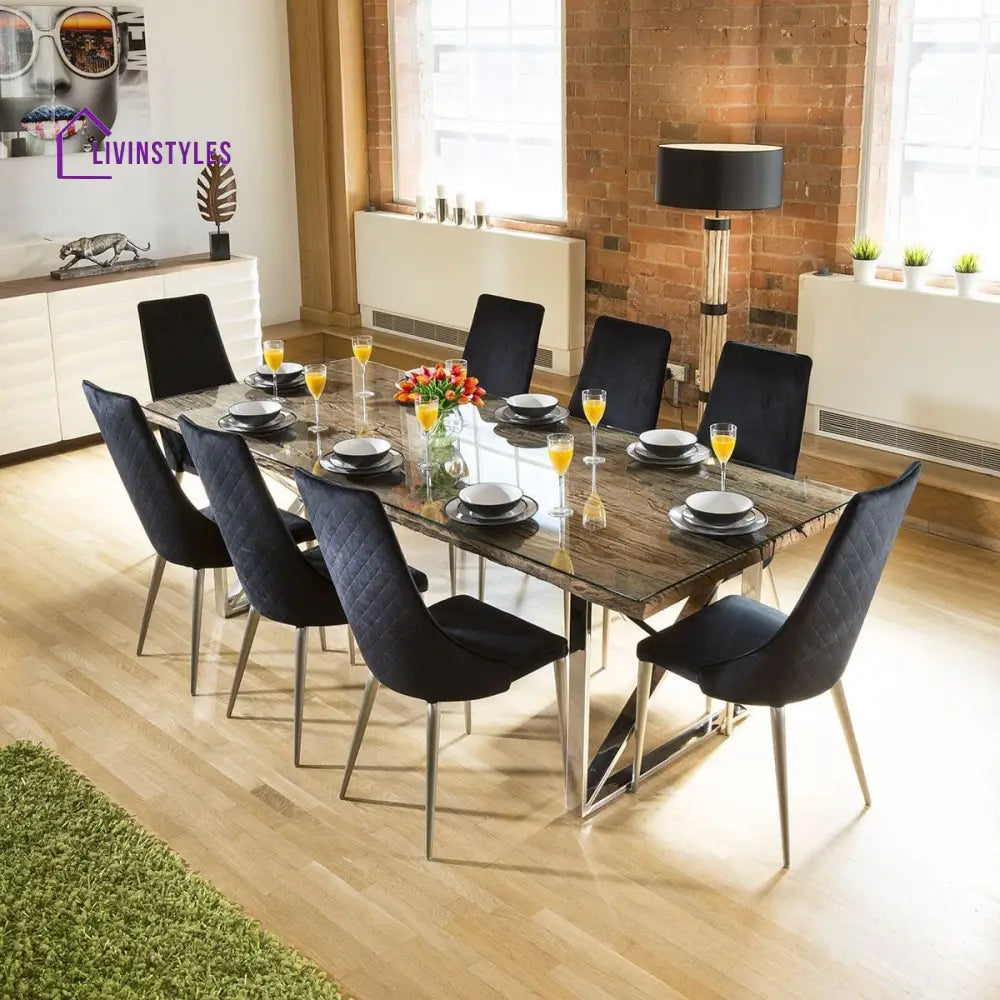 Karolina Set of 2 Sleek Velvet High Back Modern Dining Chairs Black Fabric Dining Room / Dining Chairs