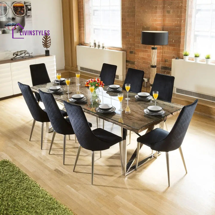 Karolina Set of 2 Sleek Velvet High Back Modern Dining Chairs Black Fabric Dining Room / Dining Chairs