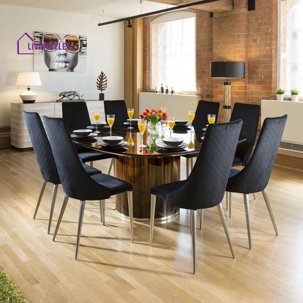 Karolina Set of 2 Sleek Velvet High Back Modern Dining Chairs Black Fabric Dining Room / Dining Chairs