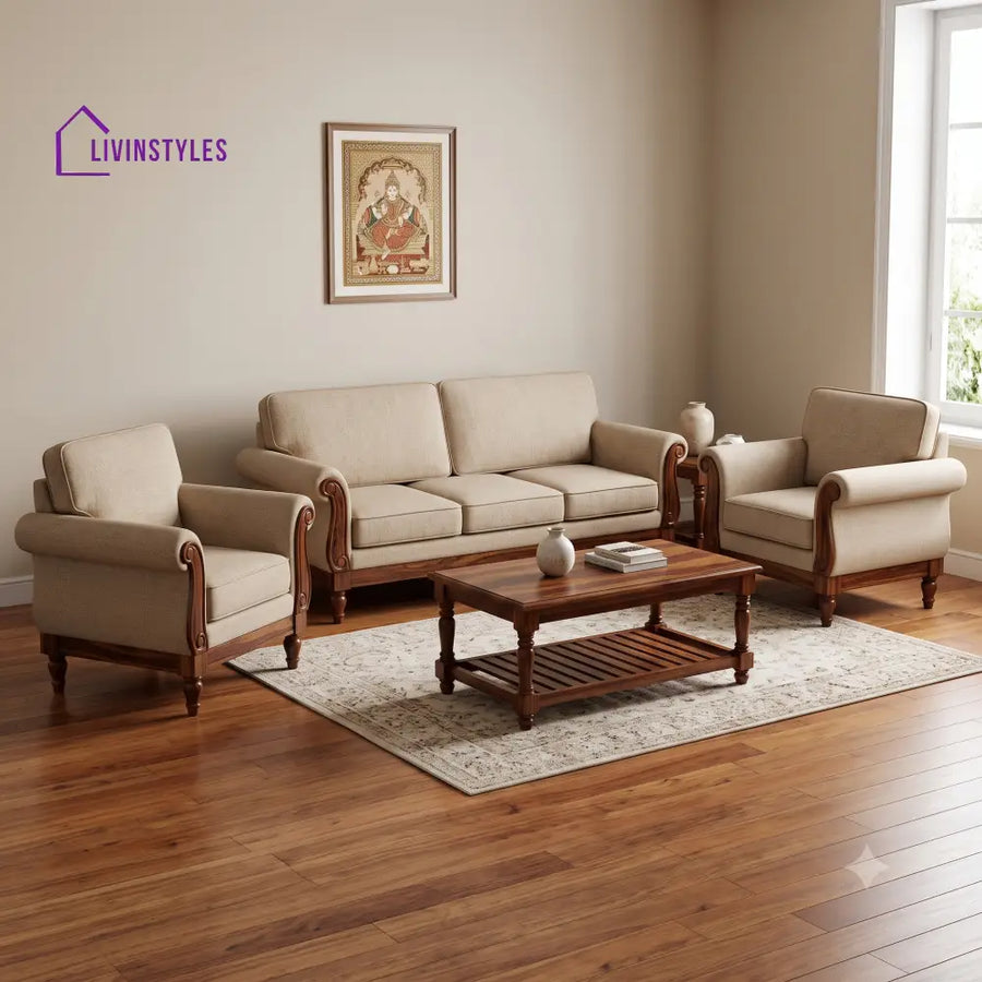 Karpagam Wooden Sofa Set | 3 + 1 + 1 Sheesham Wood Sofa Set for Living Room
