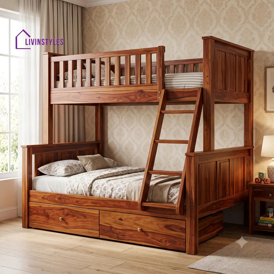 Karthik Sheesham Wood Bunk Bed With Storage | Kids Bed
