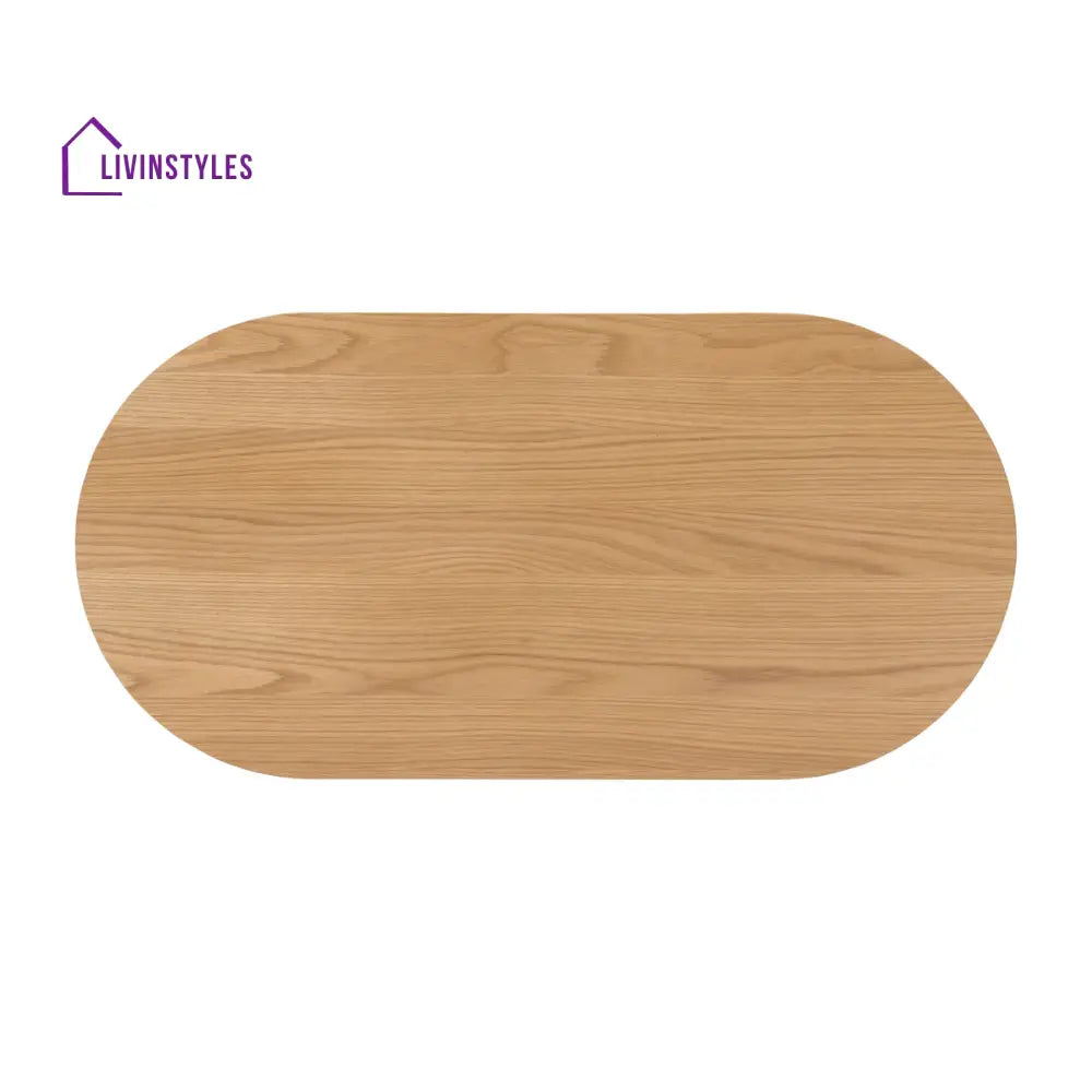 Kartik Mid Century Modern Oval Coffee Table with Storage Drawer Natural Mango Wood Slatted Design | Stylish Living Room