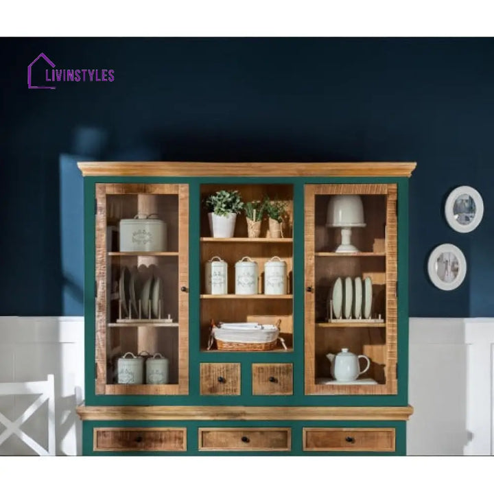 Kartik Whitewave Solid Wood Crockery Cabinet Green