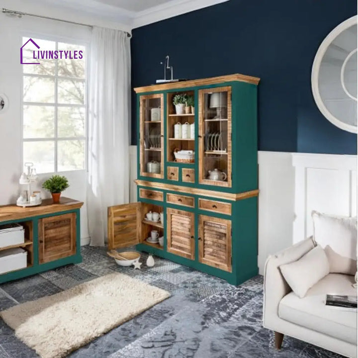 Kartik Whitewave Solid Wood Crockery Cabinet Green