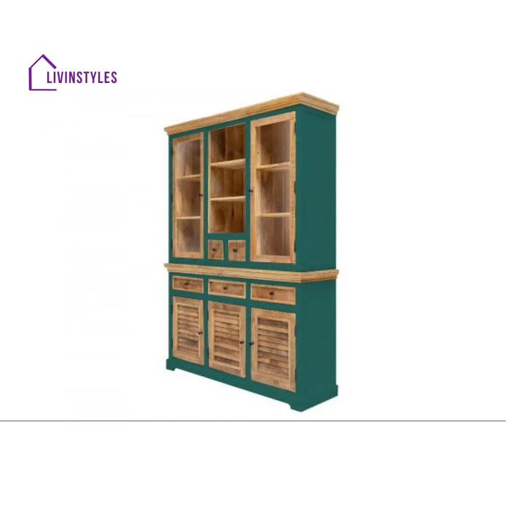 Kartik Whitewave Solid Wood Crockery Cabinet Green