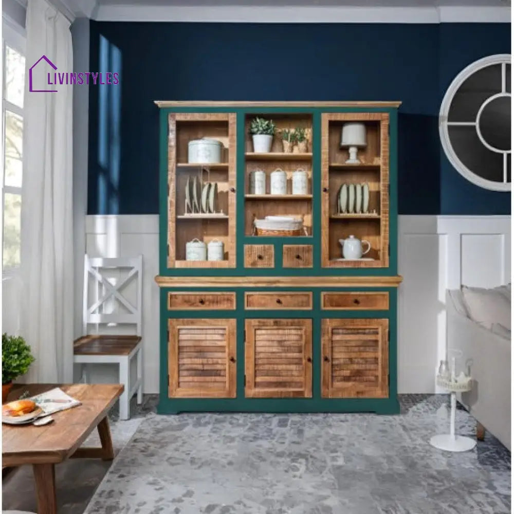 Kartik Whitewave Solid Wood Crockery Cabinet Green