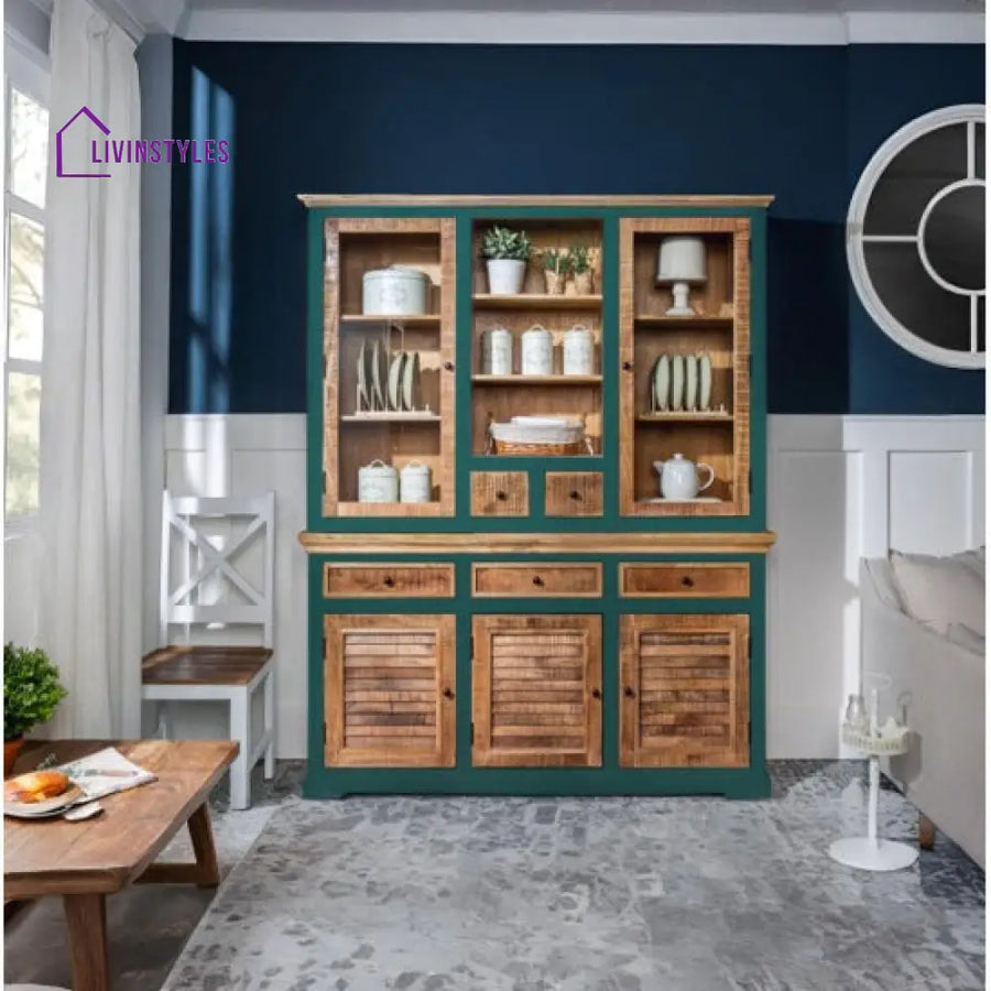 Kartik Whitewave Solid Wood Crockery Cabinet Green