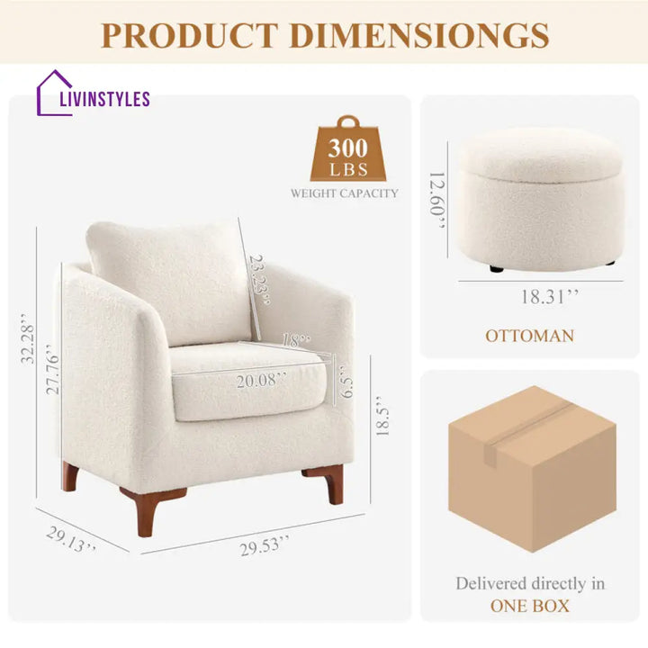 Karvi Solid Wood and Fabric Arm Chair | Living Room Chair | Lounge Chair + Ottoman