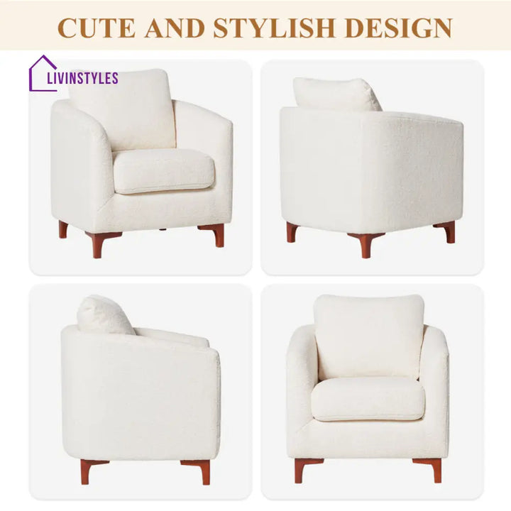 Karvi Solid Wood and Fabric Arm Chair | Living Room Chair | Lounge Chair + Ottoman