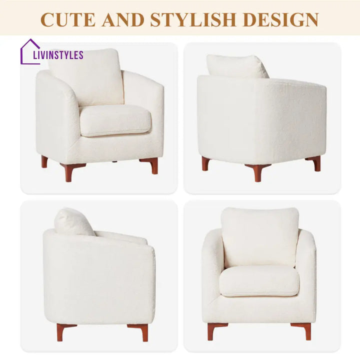 Karvi Solid Wood and Fabric Arm Chair | Living Room Chair | Lounge Chair + Ottoman