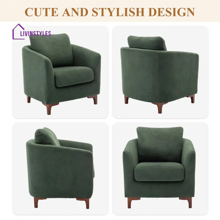 Karvi Solid Wood and Fabric Arm Chair | Living Room Chair | Lounge Chair + Ottoman