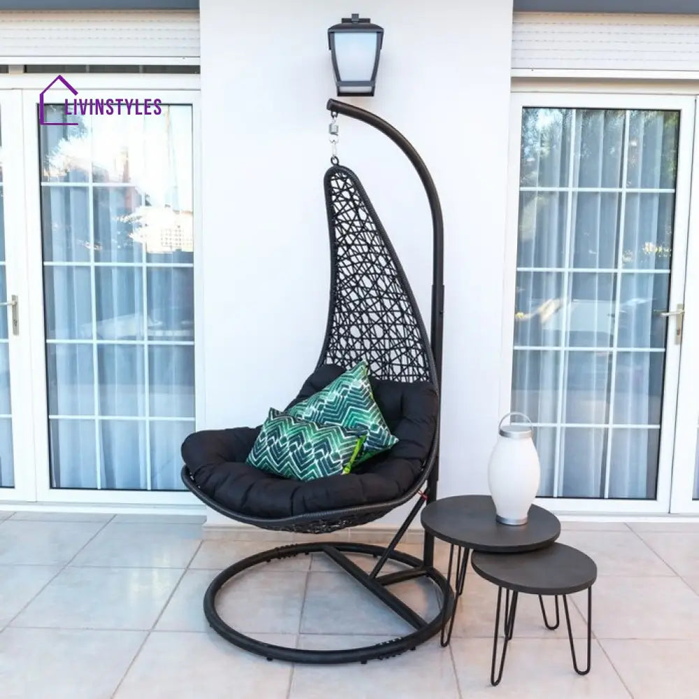 Kasa Single Seater Hanging Swing With Stand For Balcony Garden (Black) - Swings