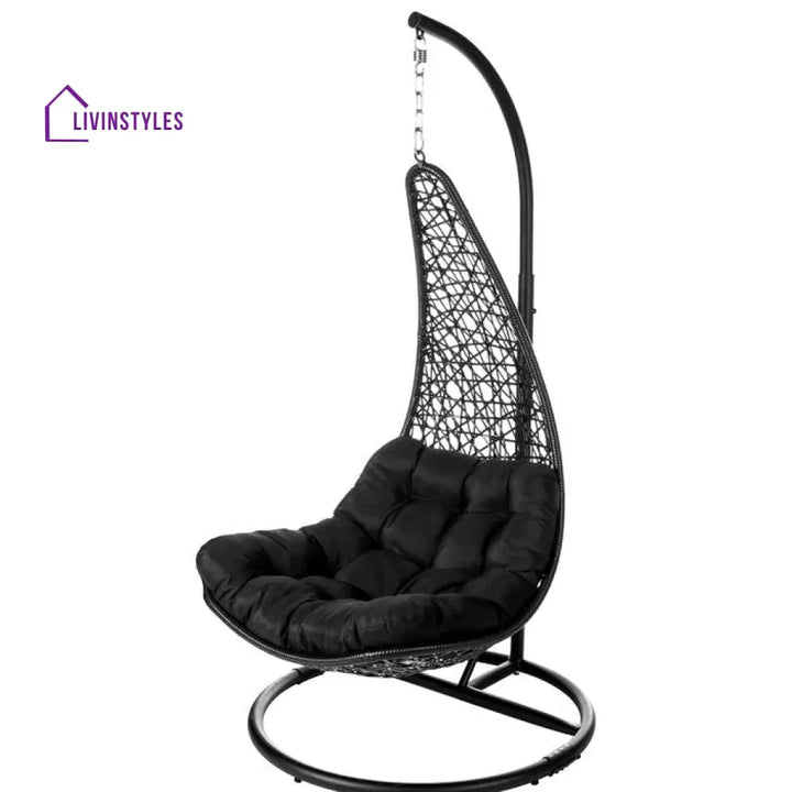 Kasa Single Seater Hanging Swing With Stand For Balcony Garden (Black) - Swings