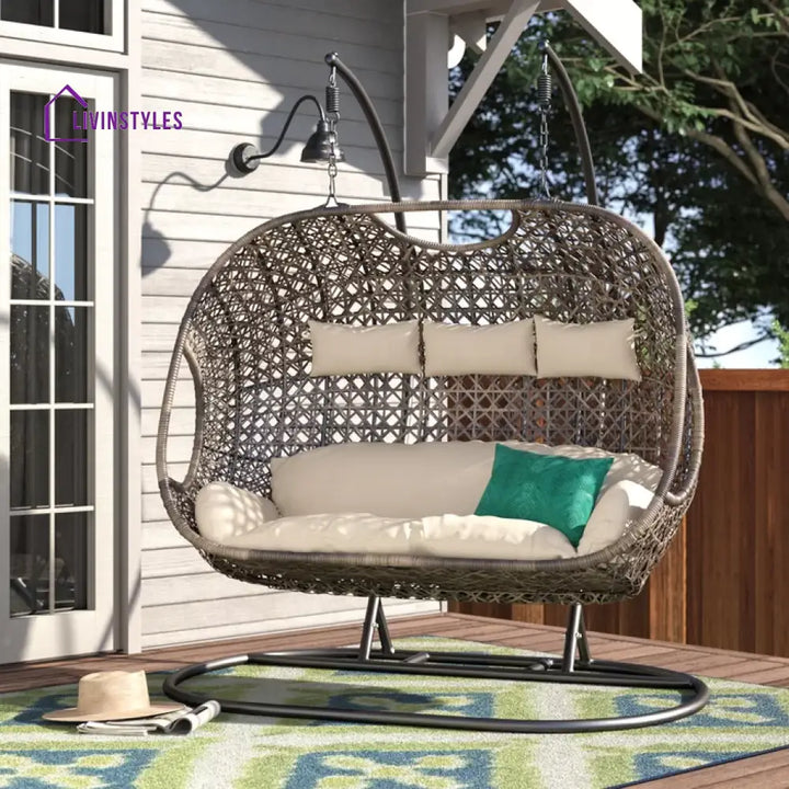 KASA Three Seater Hanging Swing With Stand For Balcony Garden Swing (Golden) - Swings