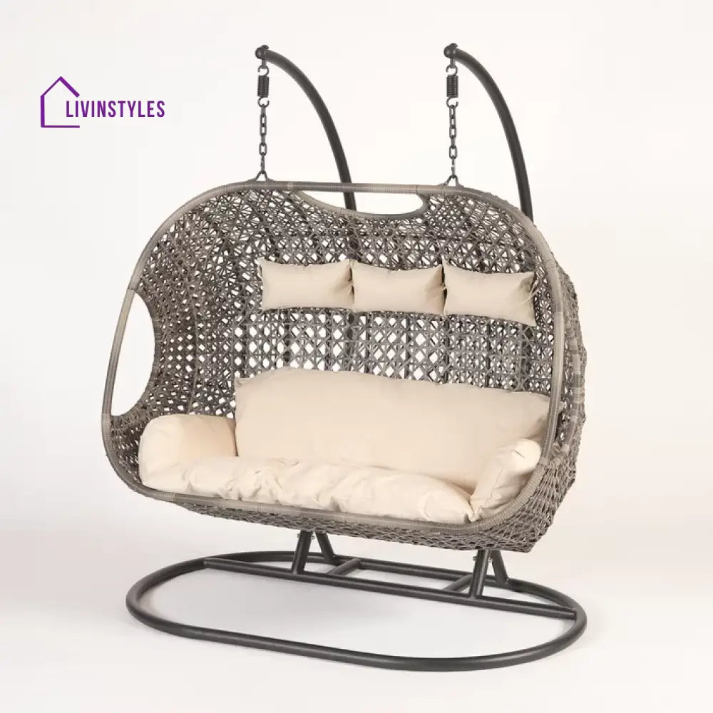 KASA Three Seater Hanging Swing With Stand For Balcony Garden Swing (Golden) - Swings