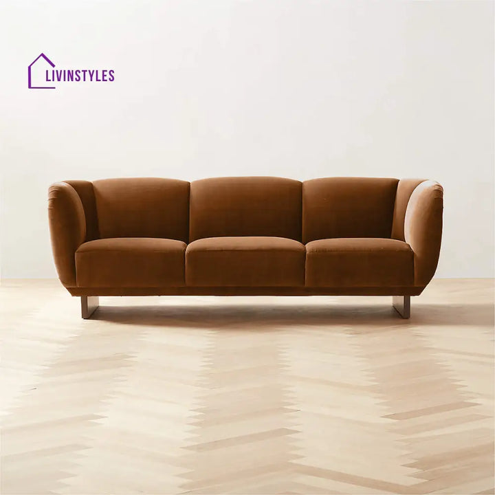 Kashmira 3 Seater Teak Wood & Fabric Sofa Brown