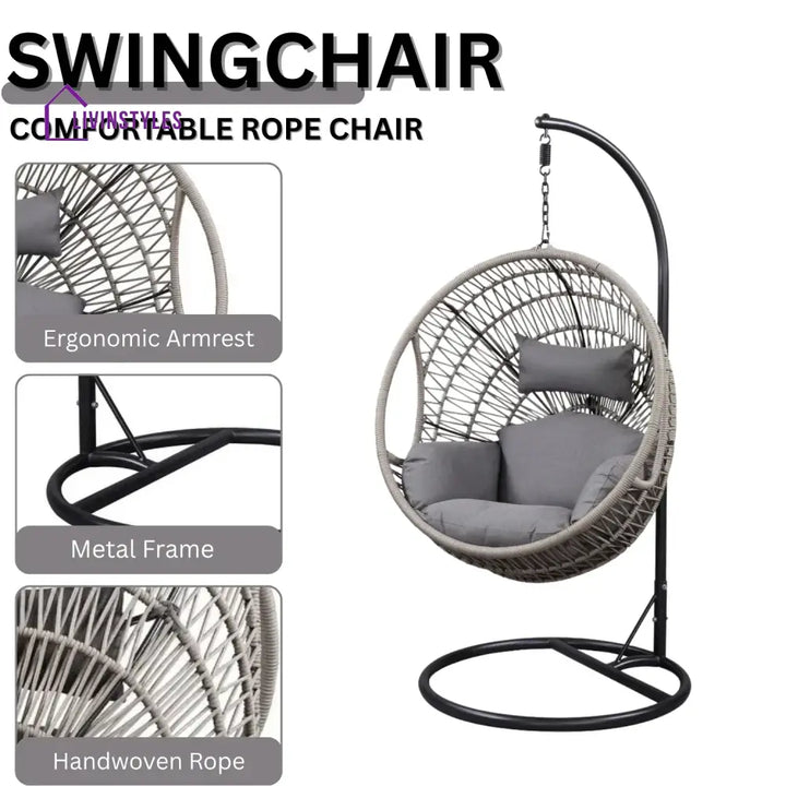 Kashvi Rope Swing Chair (Grey) Swing
