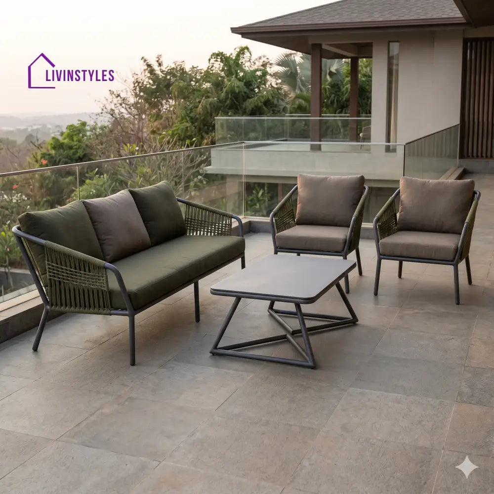 Katarzyna Premium MS Frame with Powder Coated Outdoor Sofa Set with Weather Proof Fabric