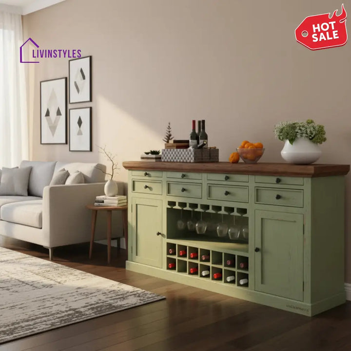 Kateryna Wooden Drink Cabinet Bar Counter (Light Green Distress) simple