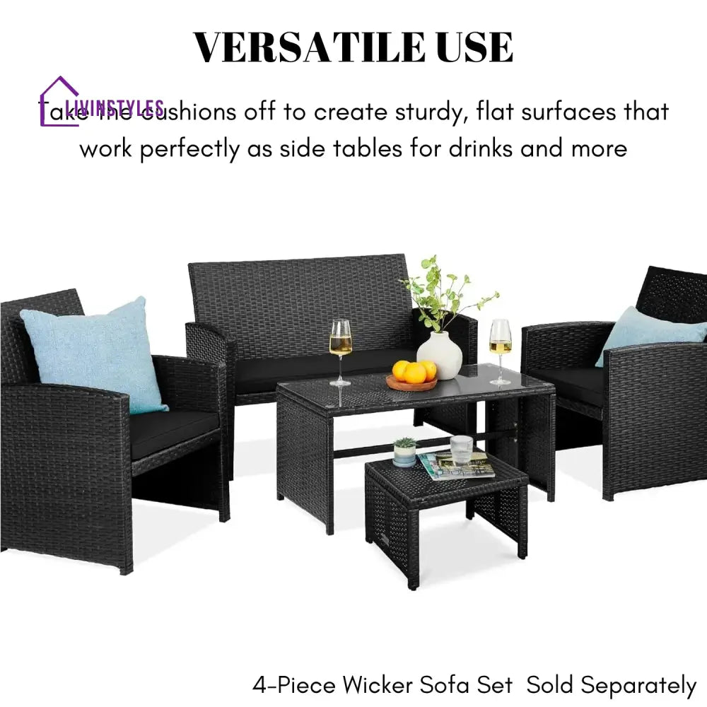 Kavisha Set of 2 Wicker Ottomans Multipurpose Outdoor Furniture - Footrest