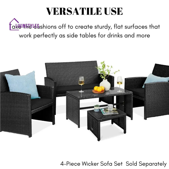 Kavisha Set of 2 Wicker Ottomans Multipurpose Outdoor Furniture - Footrest