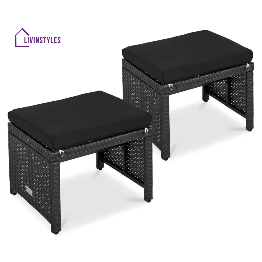 Kavisha Set of 2 Wicker Ottomans Multipurpose Outdoor Furniture - Footrest