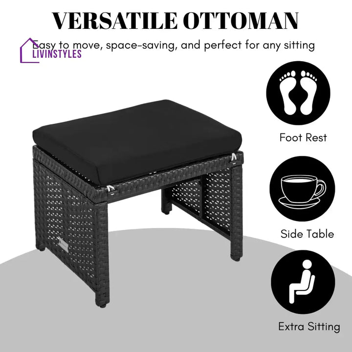 Kavisha Set of 2 Wicker Ottomans Multipurpose Outdoor Furniture - Footrest
