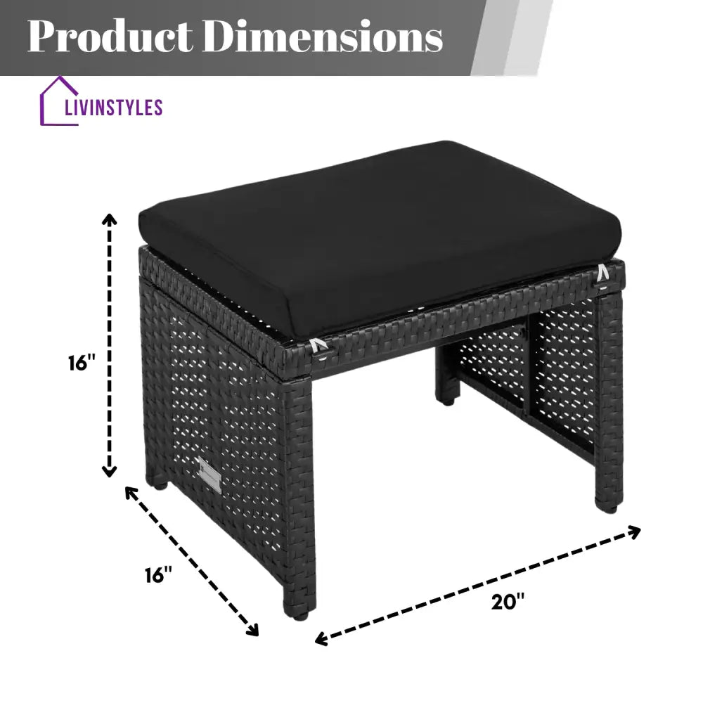 Kavisha Set of 2 Wicker Ottomans Multipurpose Outdoor Furniture - Footrest