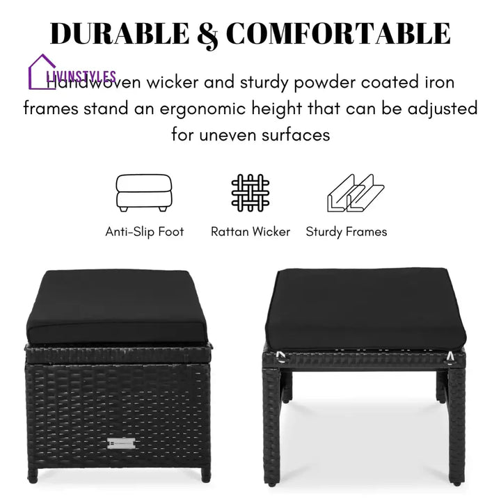 Kavisha Set of 2 Wicker Ottomans Multipurpose Outdoor Furniture - Footrest