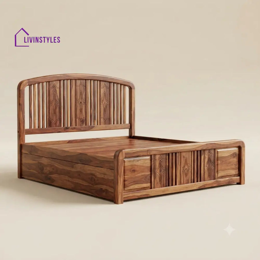Kavitha Sheesham Wood Bed With Box Storage | Wooden Bed