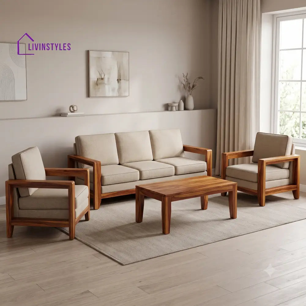 Kavitha Wooden Sofa Set | 3 + 1 + 1 Sheesham Wood Sofa Set for Living Room