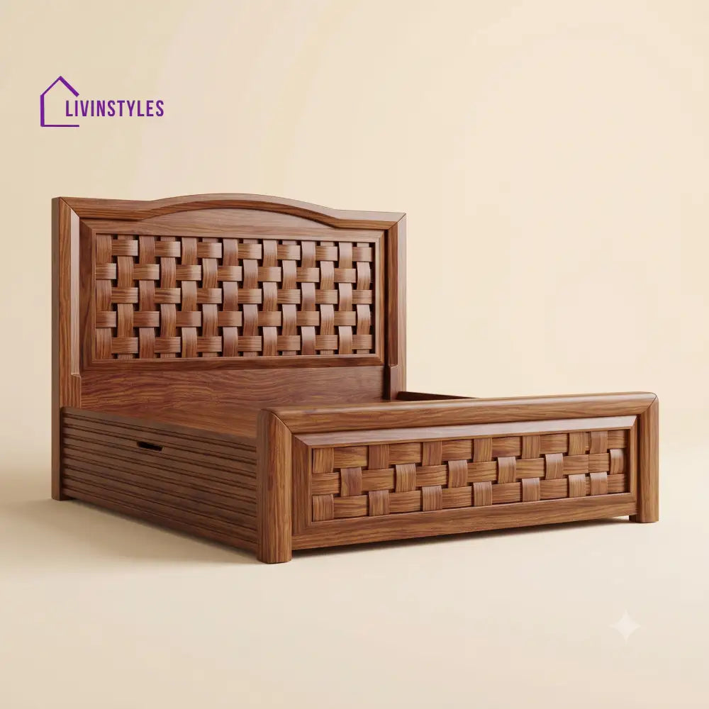 Kaviya Sheesham Wood Bed With Box Storage | Wooden Bed